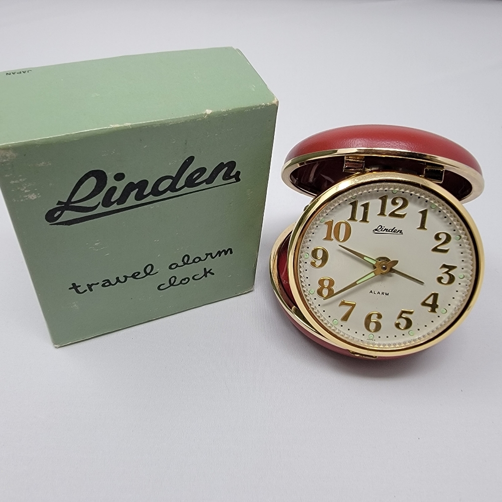 Vintage 50's Linden Travel Alarm Clock & Box Works